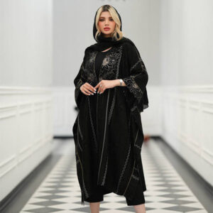 مانتو زنانه رنگ مشکی فری سایز 38 تا 48 مدل آرزو