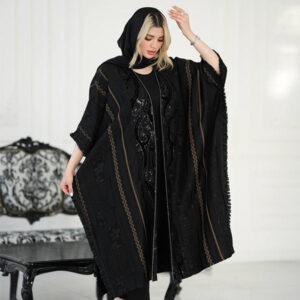 مانتو بلند زنانه رنگ مشکی فری سایز 38 تا 48 مدل برنا