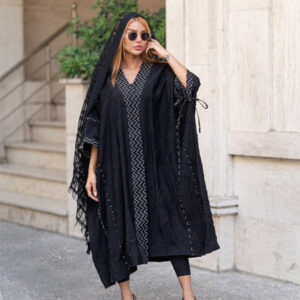 مانتو عبایی رنگ مشکی با پارچه کرسپو دو سایز 38 تا 48