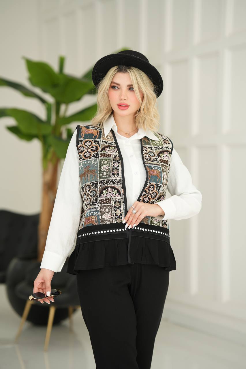 ست مانتو و شلوار زنانه مشکی با پارچه لنین سایز 38 تا 44