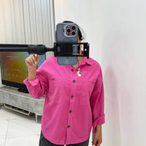 مانتو شومیزی رنگ سرخ آبی با پارچه کتان کنفی فری سایز