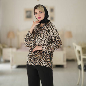 مانتو شومیزی پلنگی پارچه ساتن فری سایز 38 تا 44