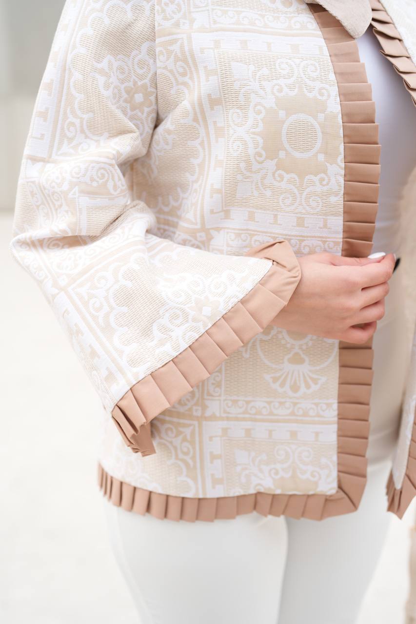 مانتو کتی رنگ نسکافه ای با پارچه ژاکارد مدل ستیا