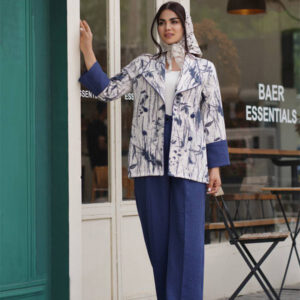کت و شلوار زنانه طرحدار آبرنگی با پارچه صوفیا سایز 38 تا 44 رنگ آبی