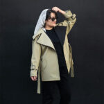 بارانی دو یقه شیک و کوتاه زنانه مدل سانیا با پارچه سانتانا سایز 38 تا 44 رنگ سبز مغز پسته ای