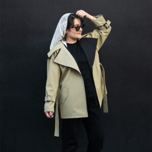 بارانی دو یقه شیک و کوتاه زنانه مدل سانیا با پارچه سانتانا سایز 38 تا 44 رنگ سبز مغز پسته ای