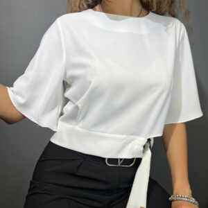 شومیز مجلسی زنانه مدل کمر حلقه ای رنگ سفید فری سایز 38 تا 44